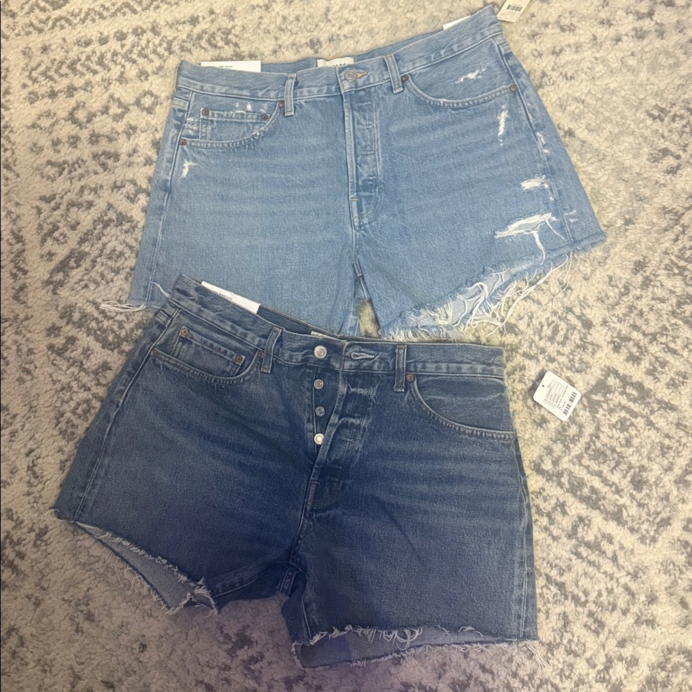 Agolde Women's Light and Dark Blue Jean Shorts